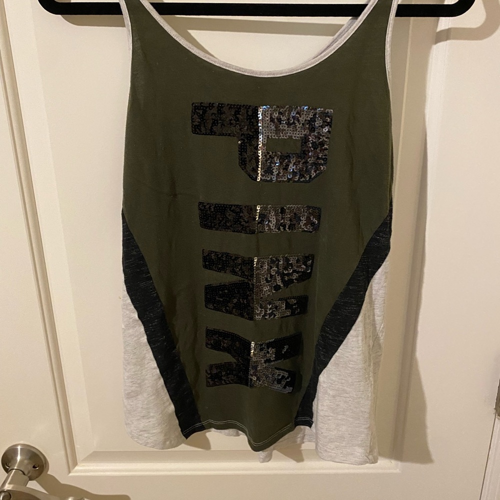 PINK Victoria's Secret Green and Gray Tank Top